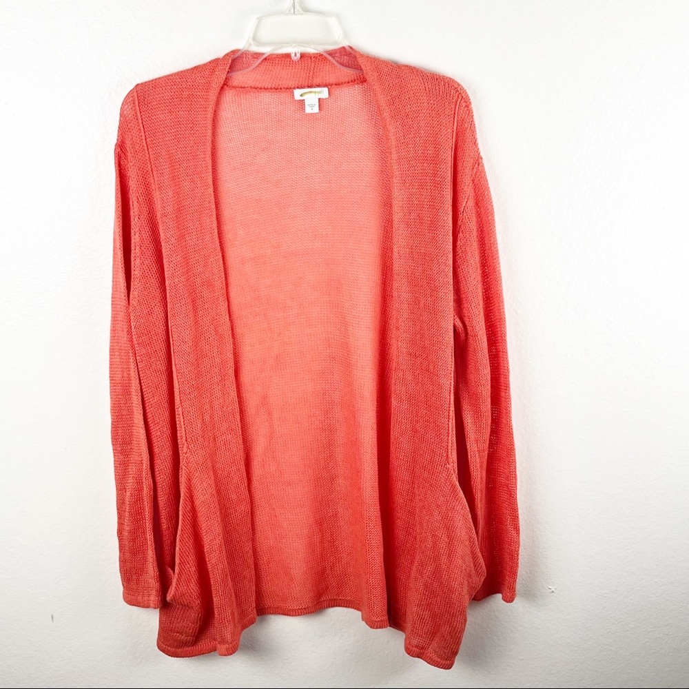 J. Jill Orange Linen Blend Knit Pockets Open Front Cardigan, Size Medium